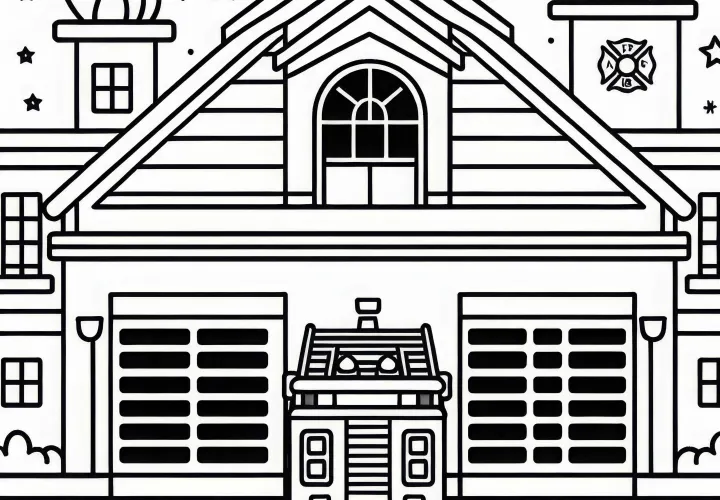 Бесплатный шаблон раскраски пожарной станции