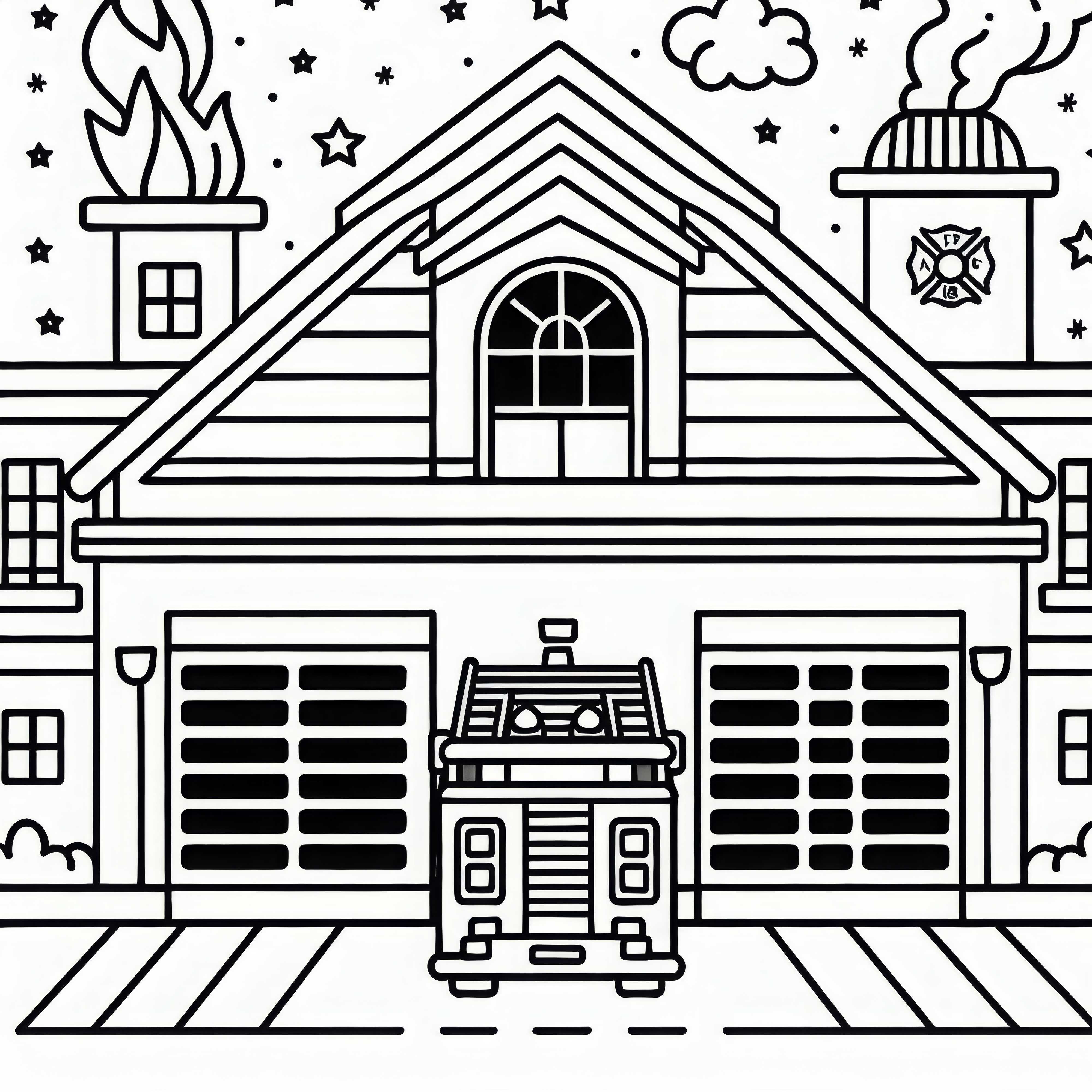 Modelo de desenho gratuito para estação de bombeiros Desenho para colorir de estação de bombeiros grátis