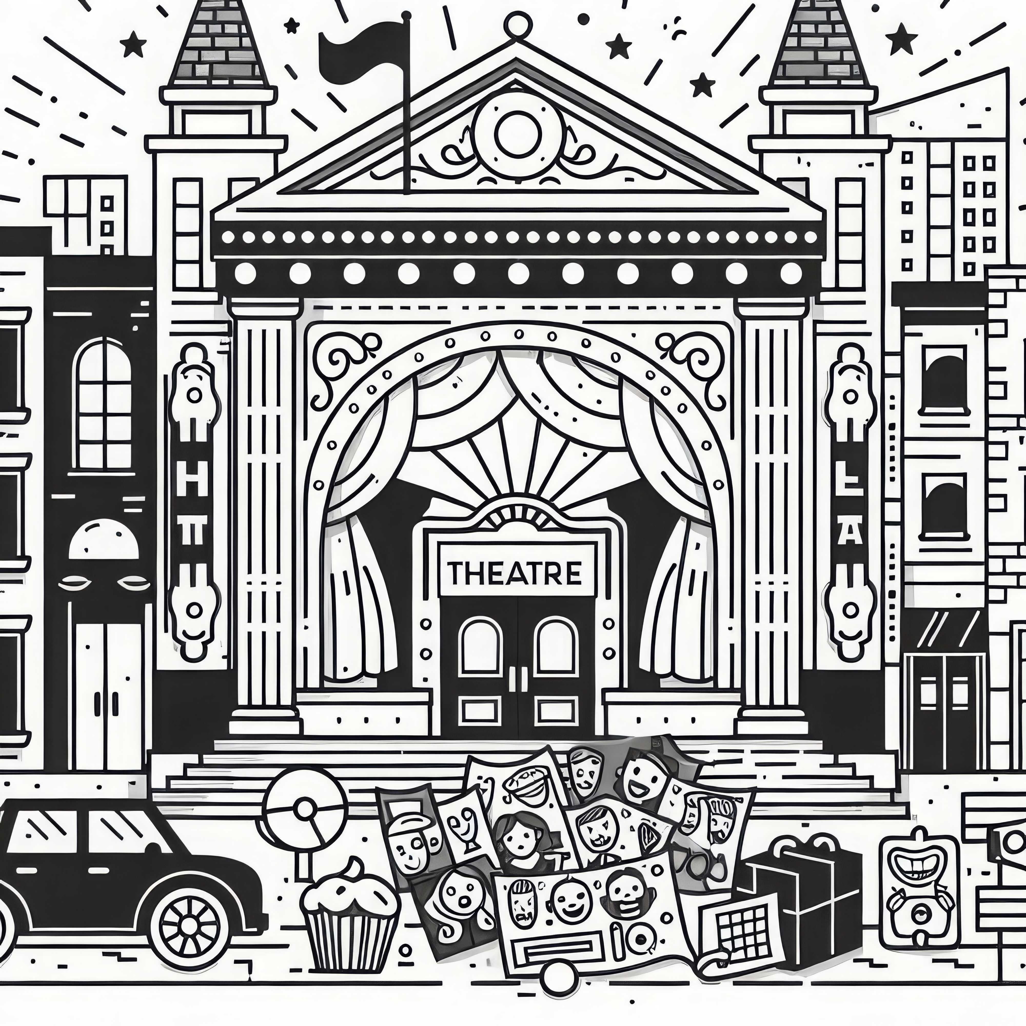 Desenho para colorir de teatro grátis
