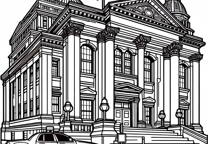 Desenho para colorir de edifício do tribunal gratuito