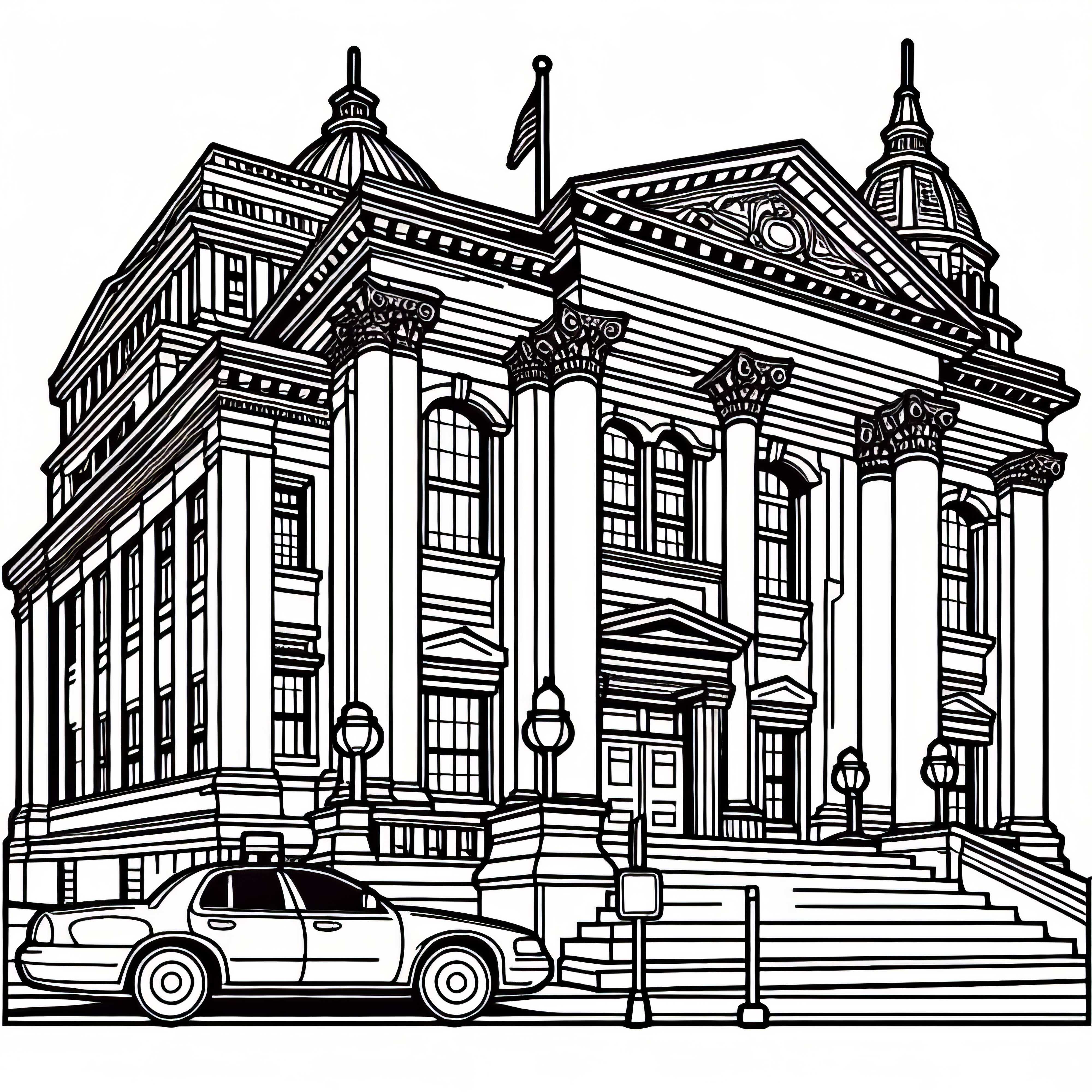 Desenho para colorir de edifício do tribunal gratuito