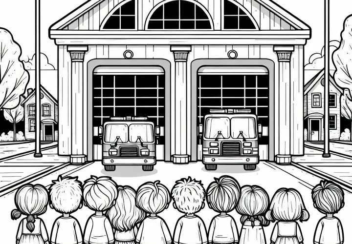 Детские раскраски у пожарной станции бесплатно