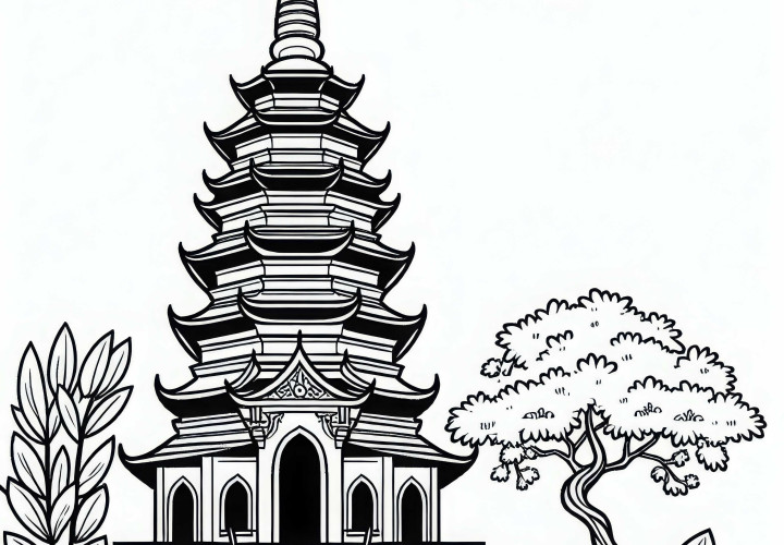 Раскраска пагоды – Бесплатный рисунок для распечатки