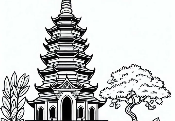 Раскраска пагоды – Бесплатный рисунок для распечатки