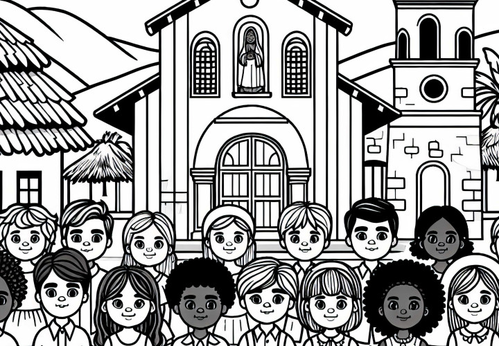 Рисунок для раскрашивания детей перед церковью бесплатно
