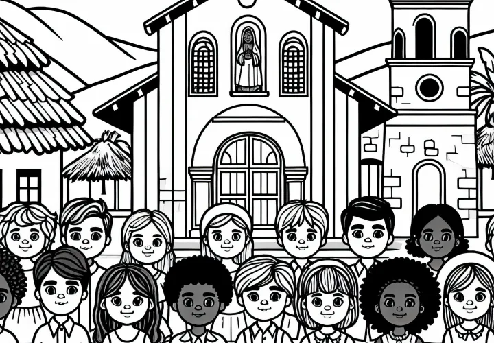 Рисунок для раскрашивания детей перед церковью бесплатно