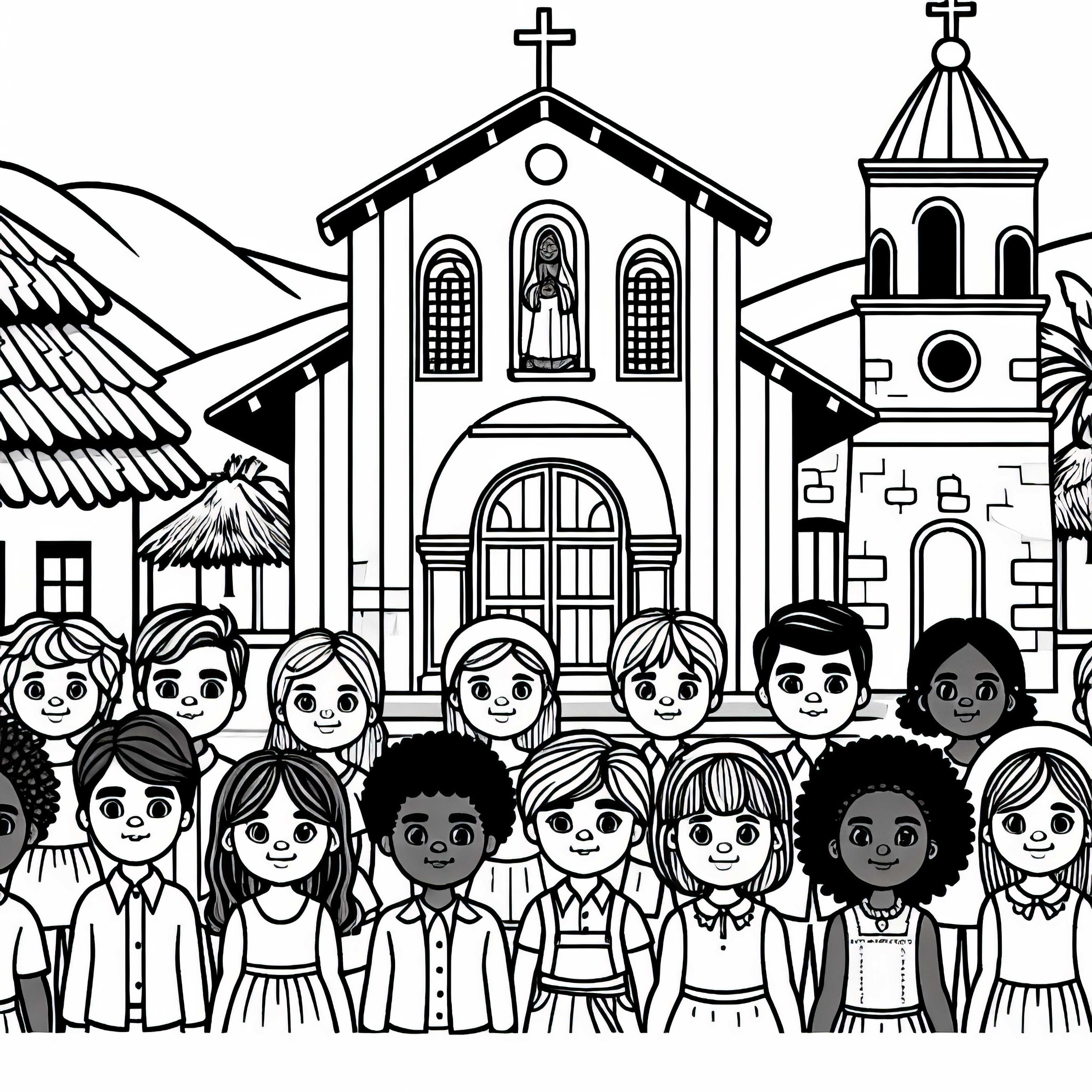 Дети перед церковью раскраска бесплатно Дети перед церковью раскраска бесплатно