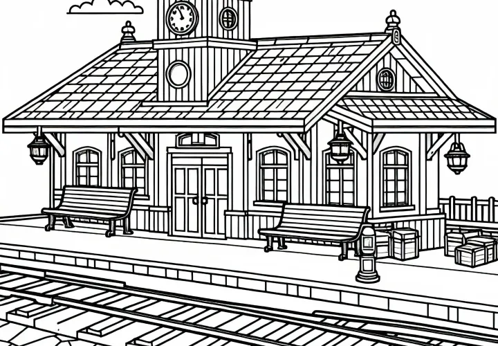 Train Station Coloring Page Free to Download