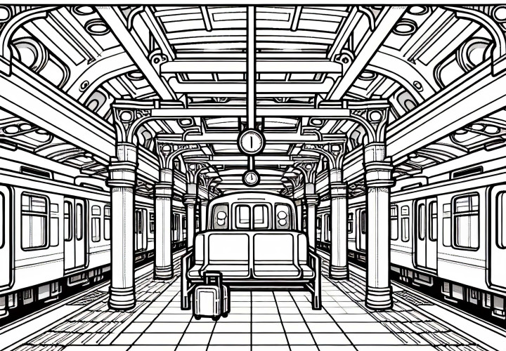 Free coloring page of a subway station
