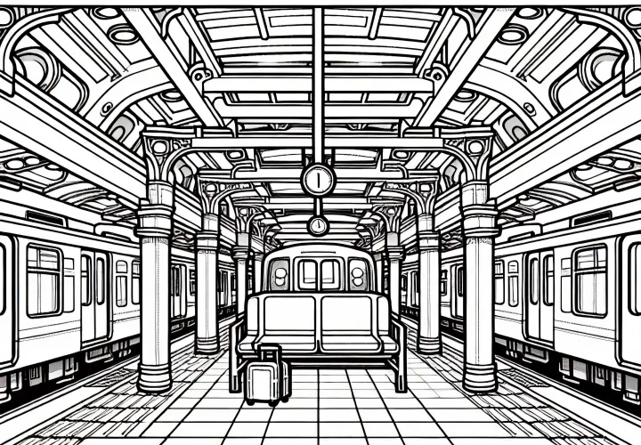Free coloring page of a subway station