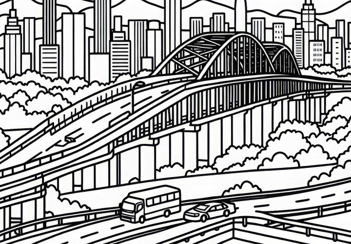 Free Coloring Page of Highway Bridge