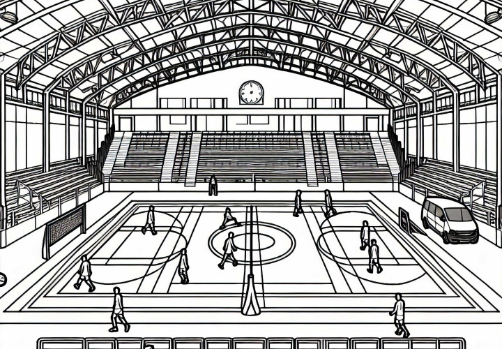 Free sports hall coloring template for printing and online coloring