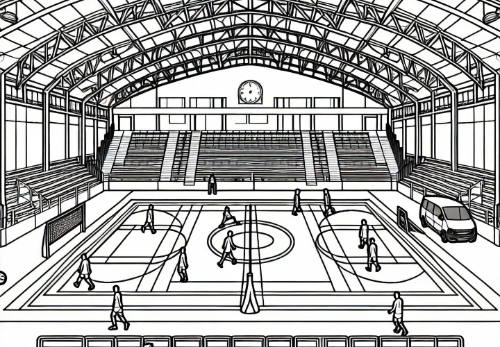 Free sports hall coloring template for printing and online coloring