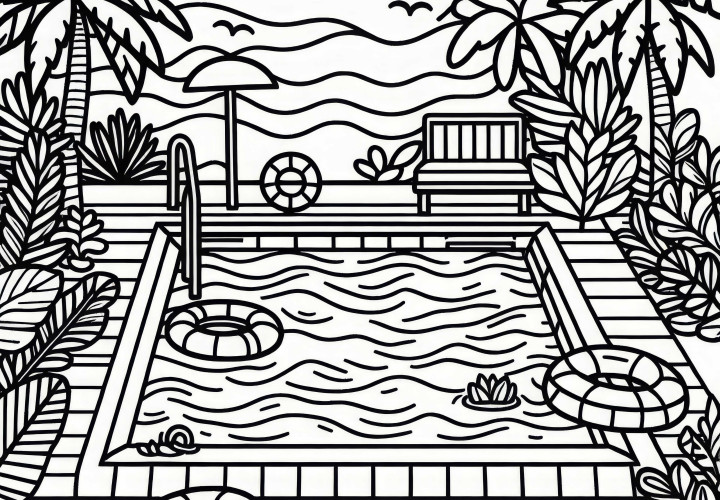 Free Swimming Pool Coloring Page