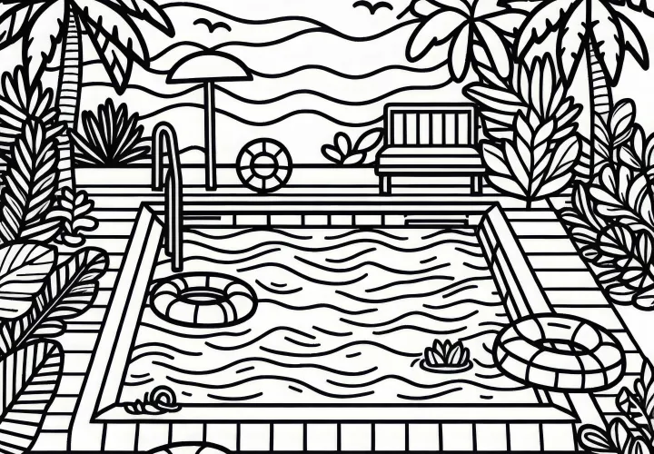 Free Swimming Pool Coloring Page