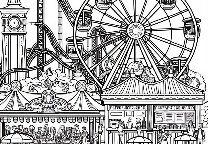 Download free amusement park coloring page and color online
