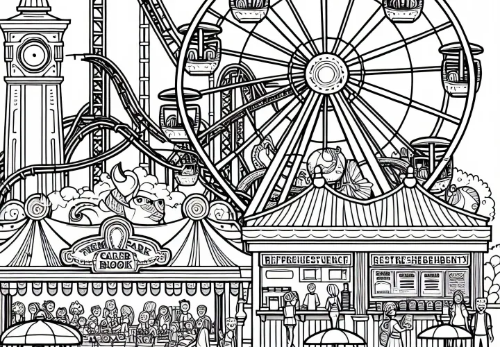 Download free amusement park coloring page and color online