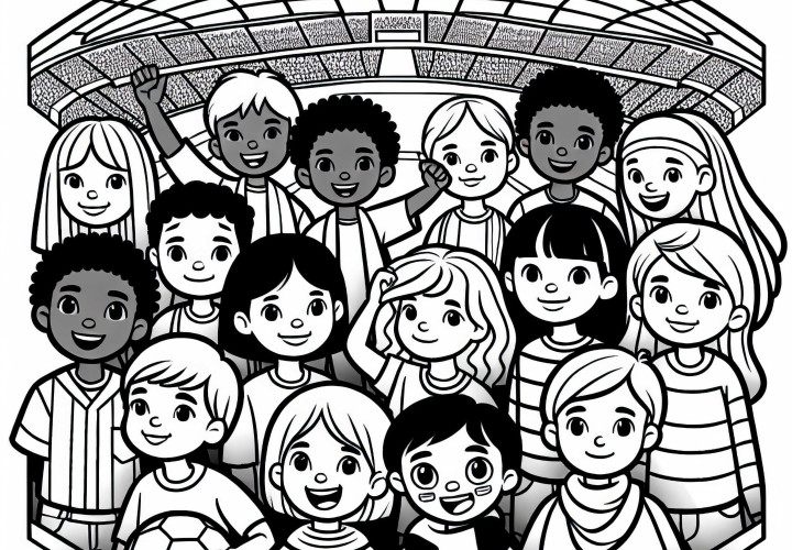 Children in the stadium coloring page Free