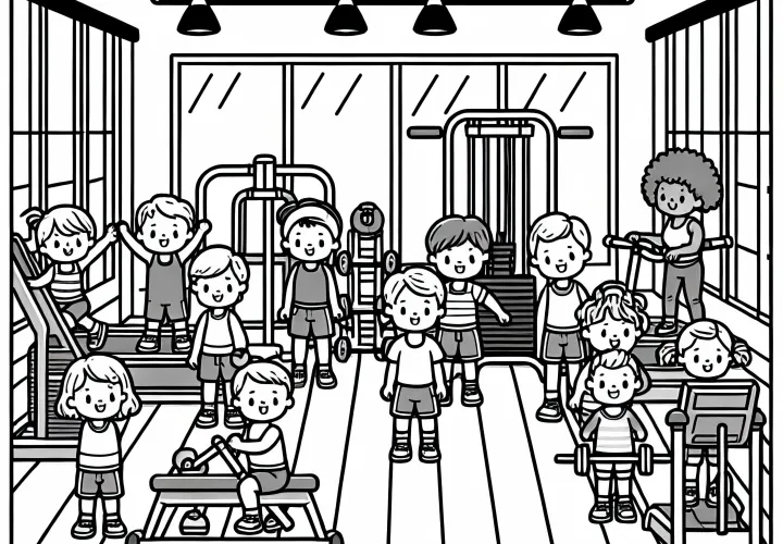Children in the Gym - Coloring Page Free