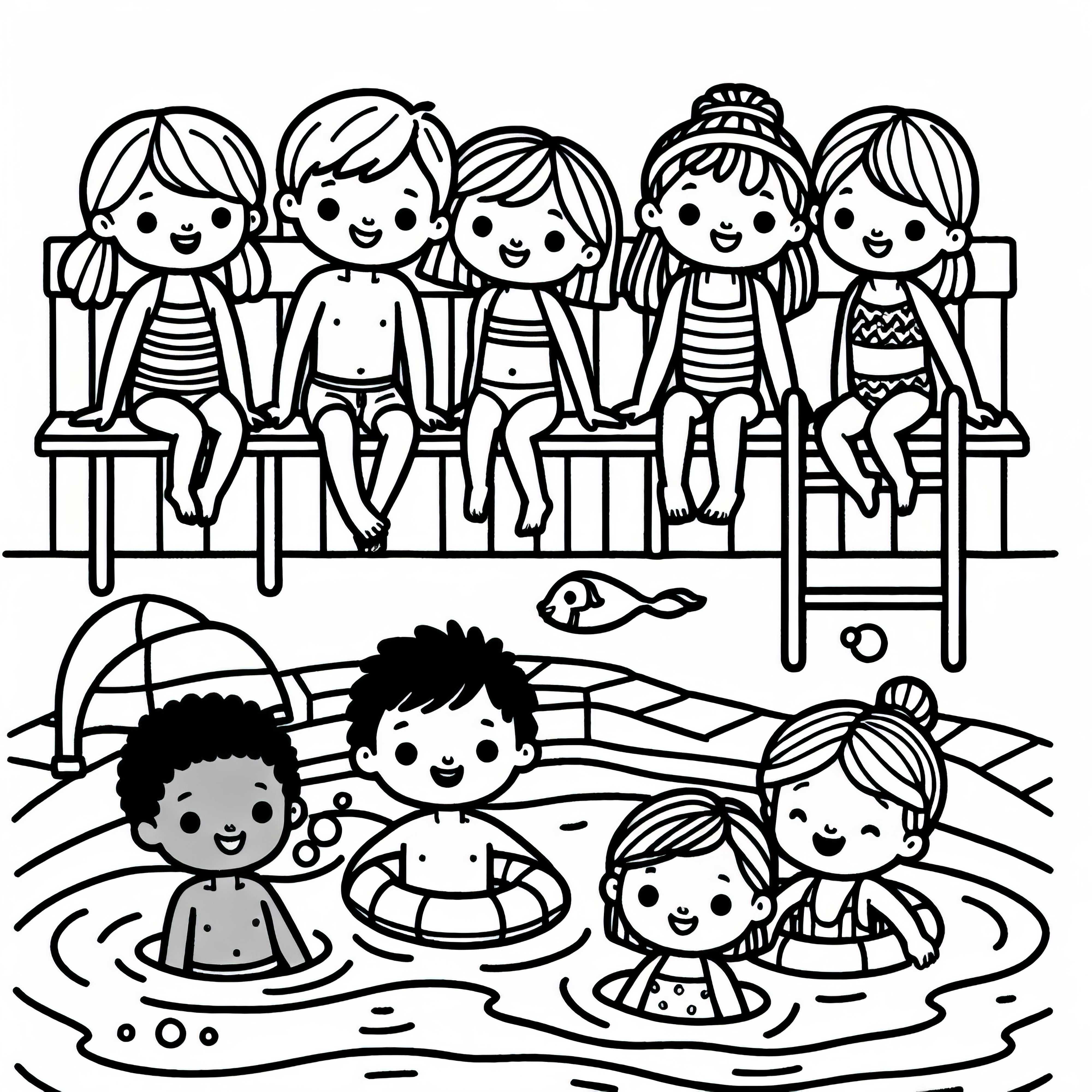 Children in the swimming pool – Free coloring page