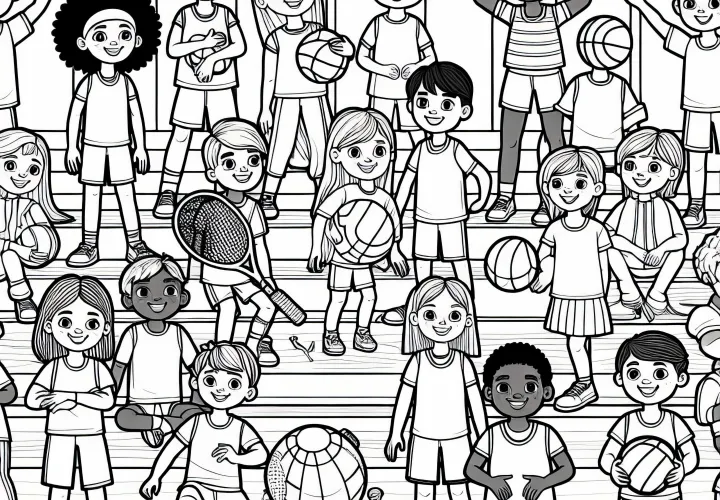 Children in gymnasium as coloring page - download for free