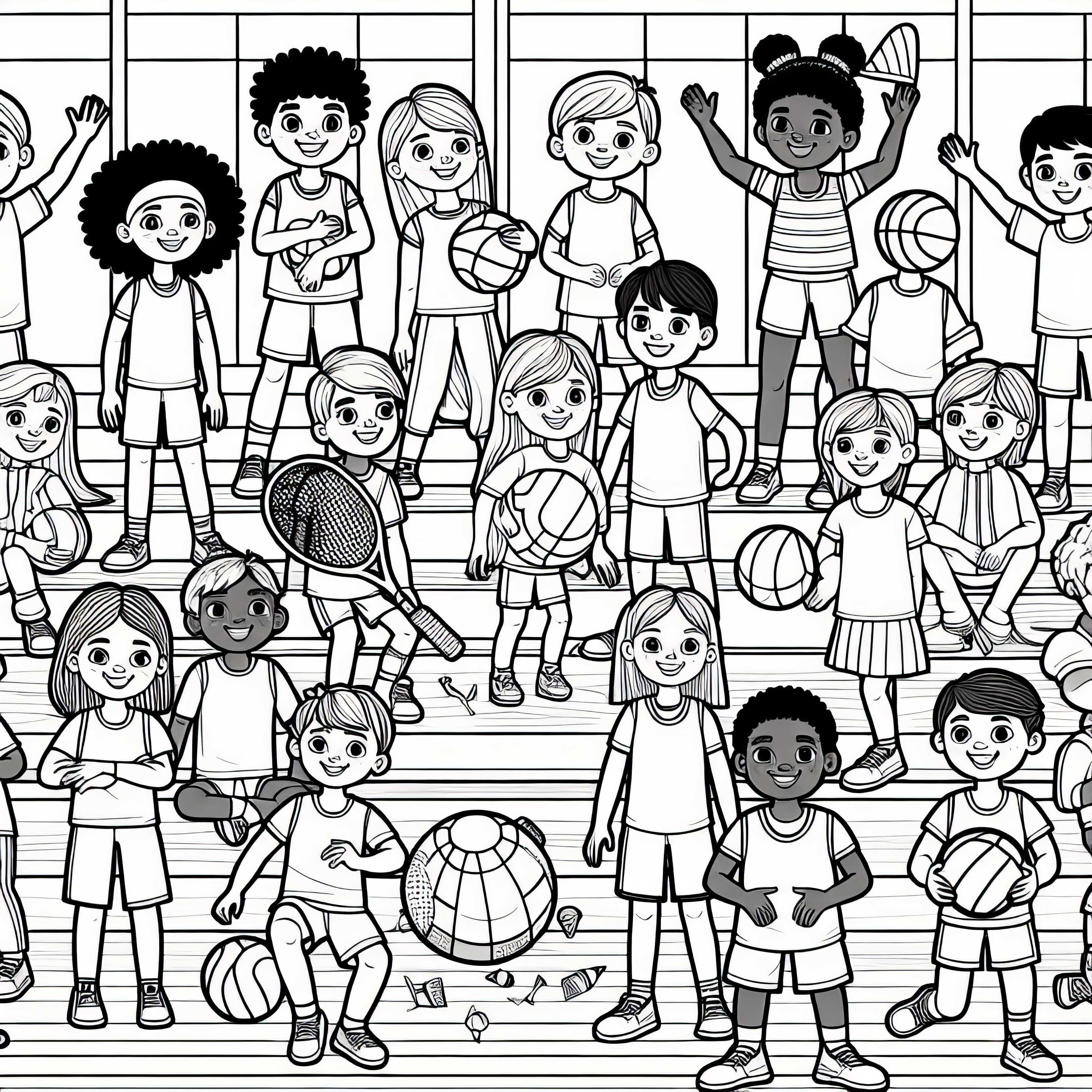 Children in sports hall as coloring page - download for free Children in gymnasium as coloring page - download for free