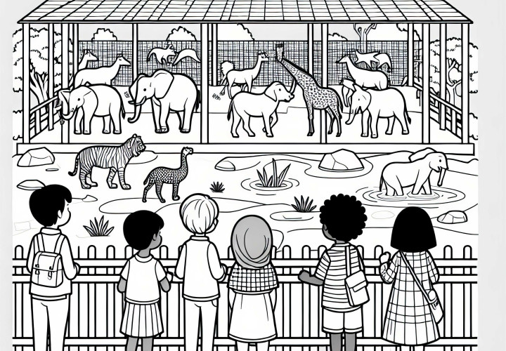 Kids in the Zoo Coloring Template Free