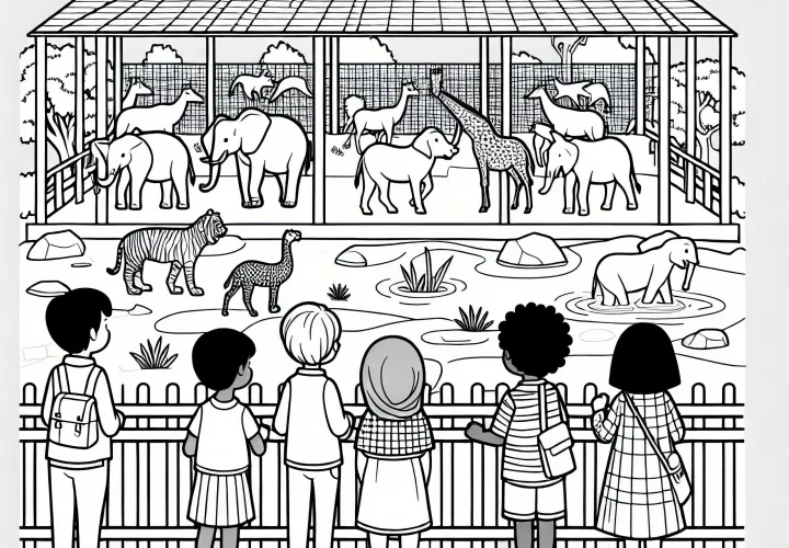 Kids in the Zoo Coloring Template Free