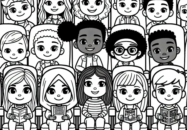 Children in the cinema - Download coloring page for free