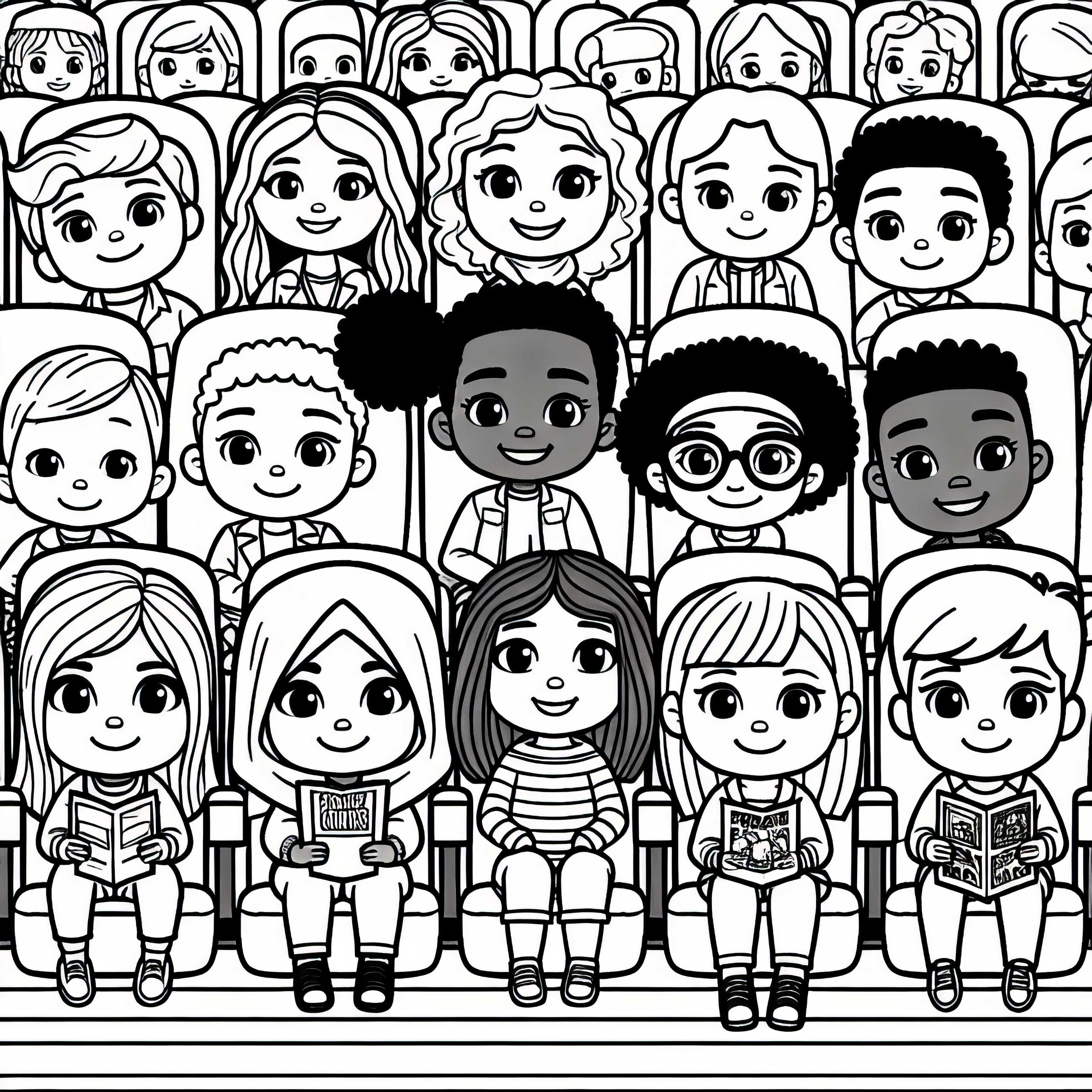 Kids in the cinema - Download coloring page for free Children in the cinema - Download coloring page for free