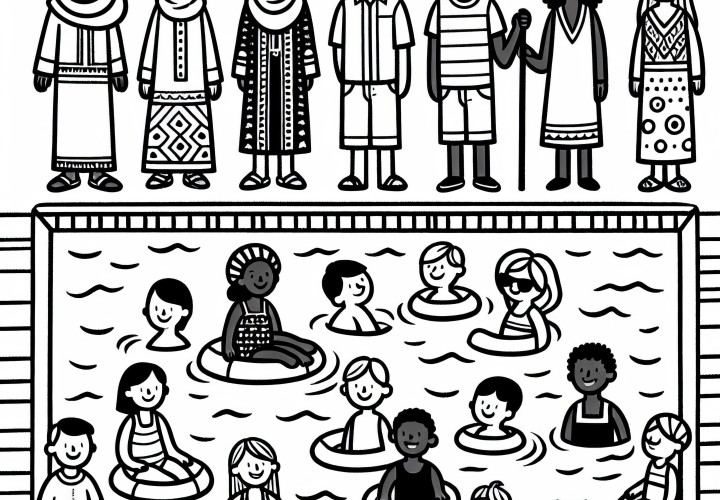Children in the pool - Coloring page free