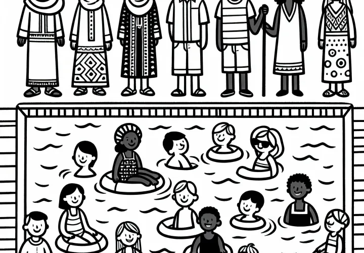 Children in the pool - Coloring page free