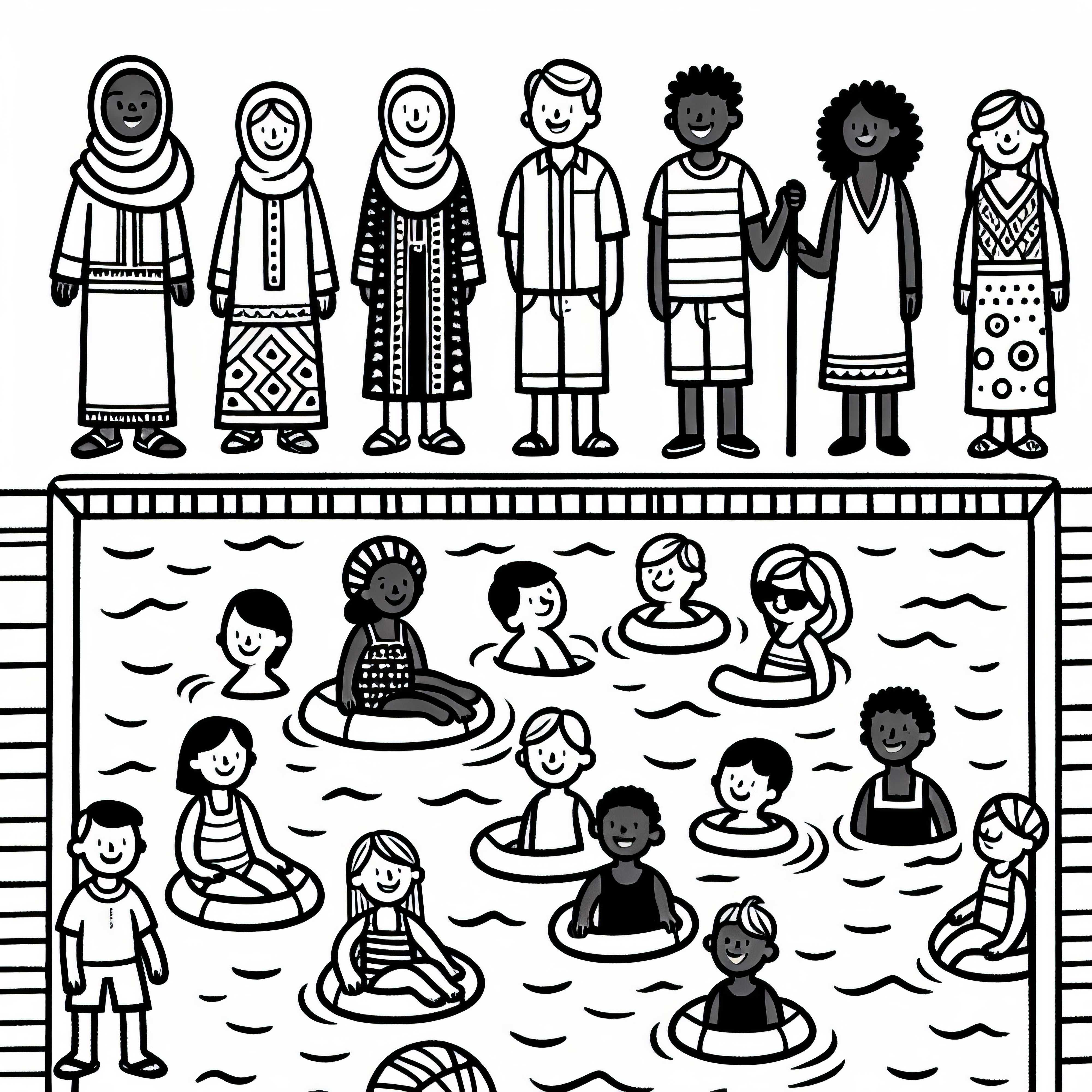 Children in the Pool - Coloring Page Free