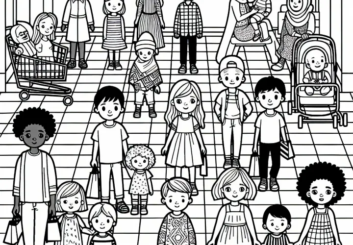 Coloring page for children in the shopping mall - Free download