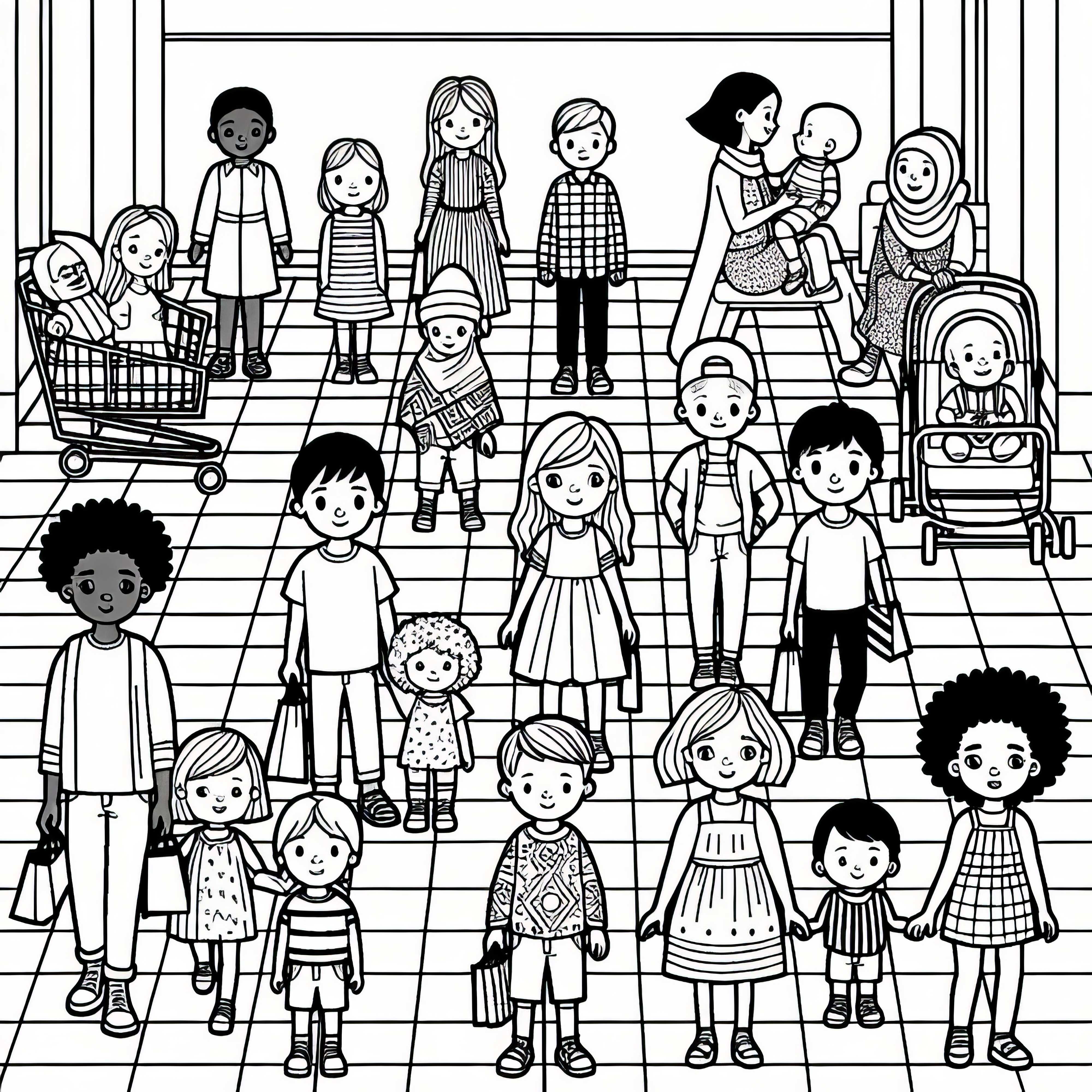 Coloring page for children in the shopping mall – Free download Coloring page for kids in the shopping mall – Free download