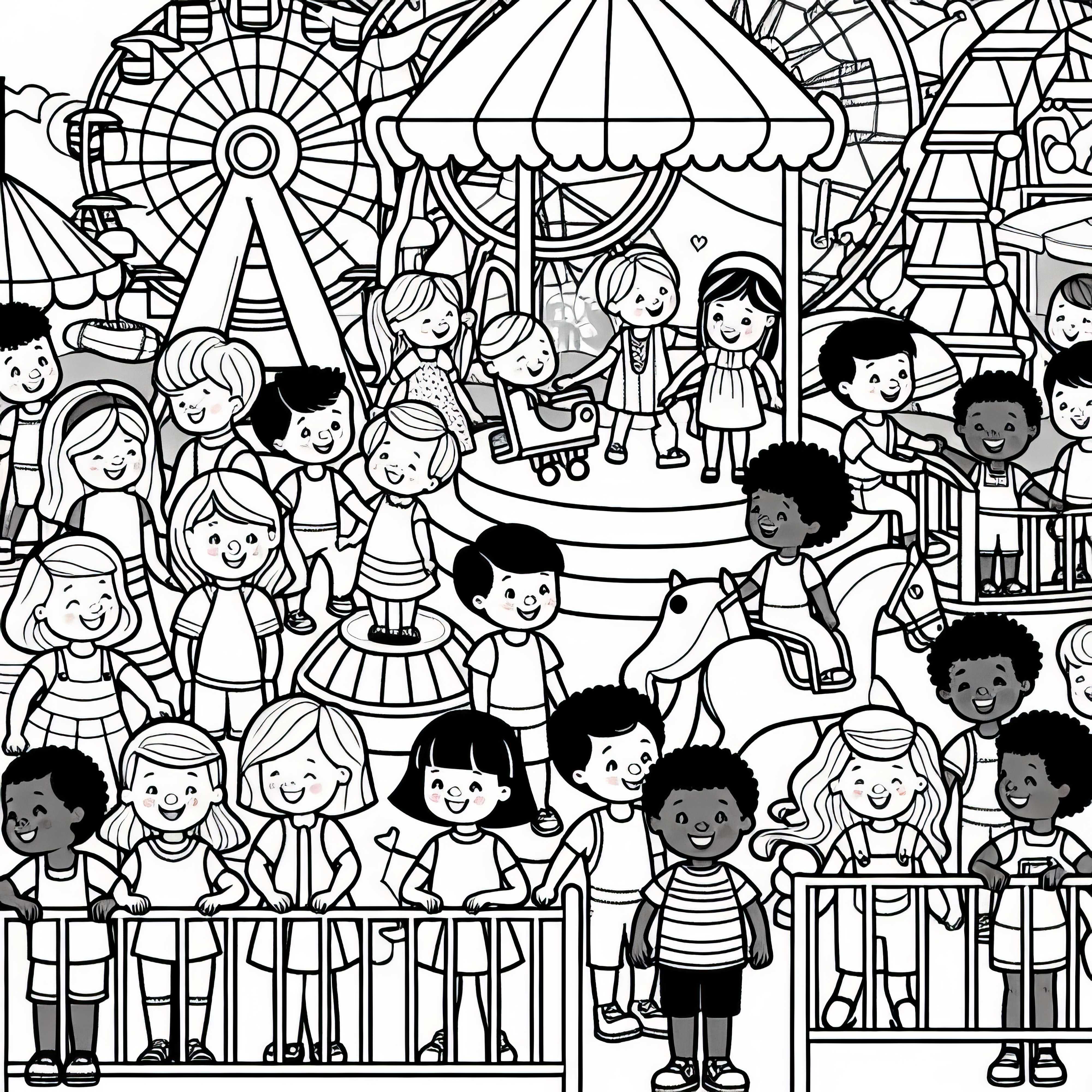 Children in the amusement park coloring page free