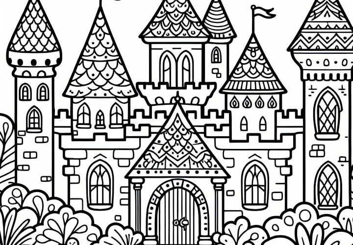 Hrad - omalovánka ke stažení zdarma a online vybarvování
