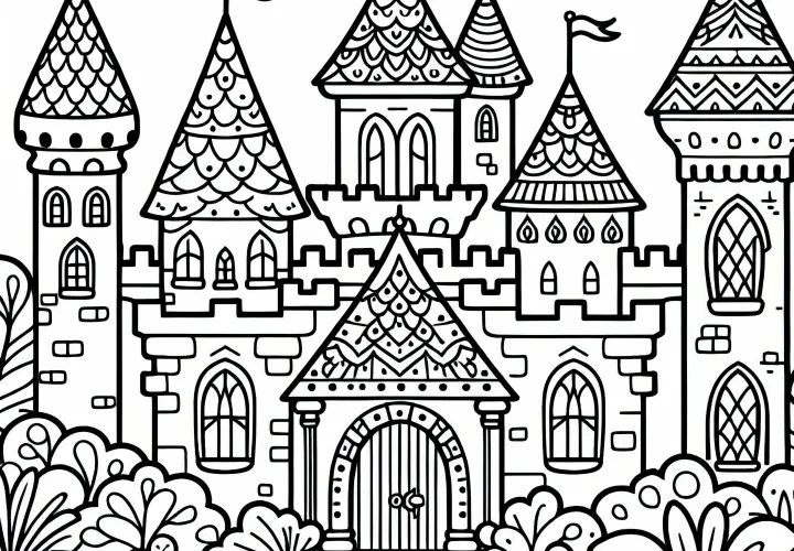 無料でダウンロードできるお城の塗り絵とオンラインで塗ることができます。