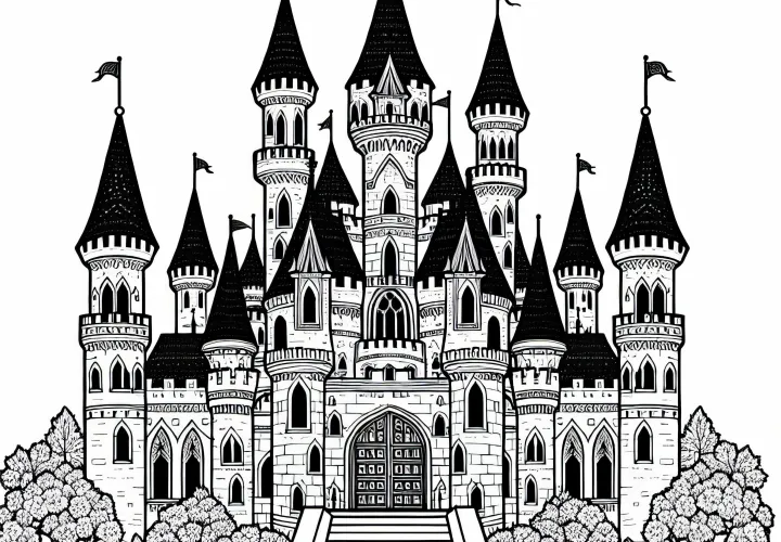 お城の塗り絵無料 - 創造的な頭脳のための無料塗り絵