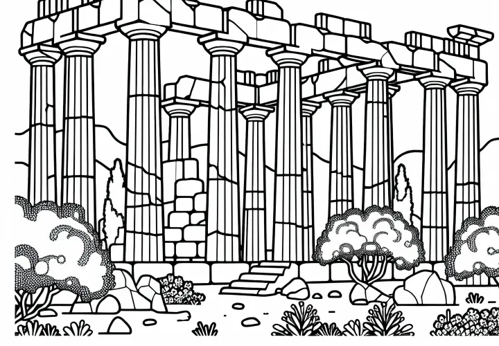 歴史的な遺跡の塗り絵を見つけてください。
