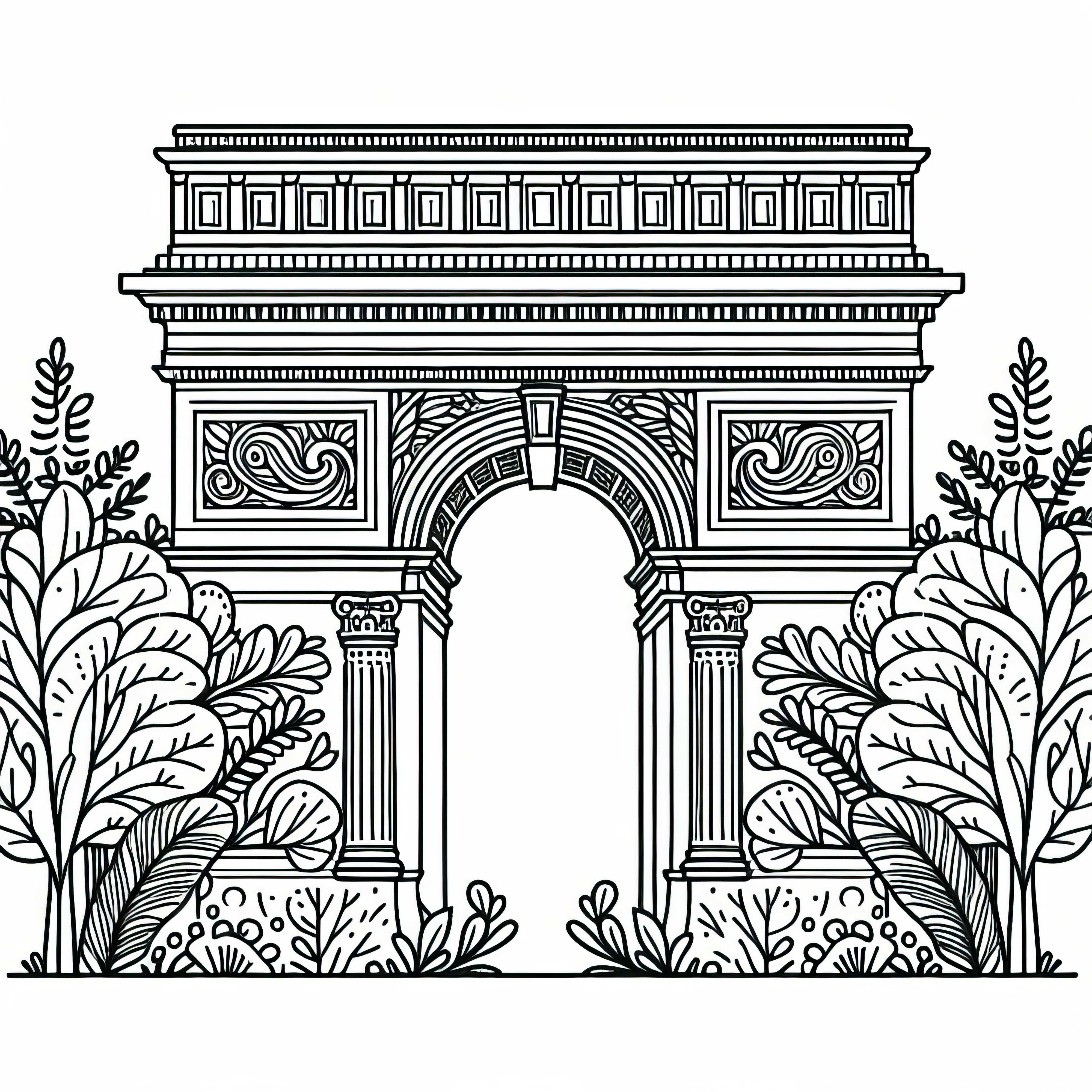 Template de colorat pentru Arcul de Triumf descărcabil gratuit Model de colorat Arc de Triumf Descărcare gratuită