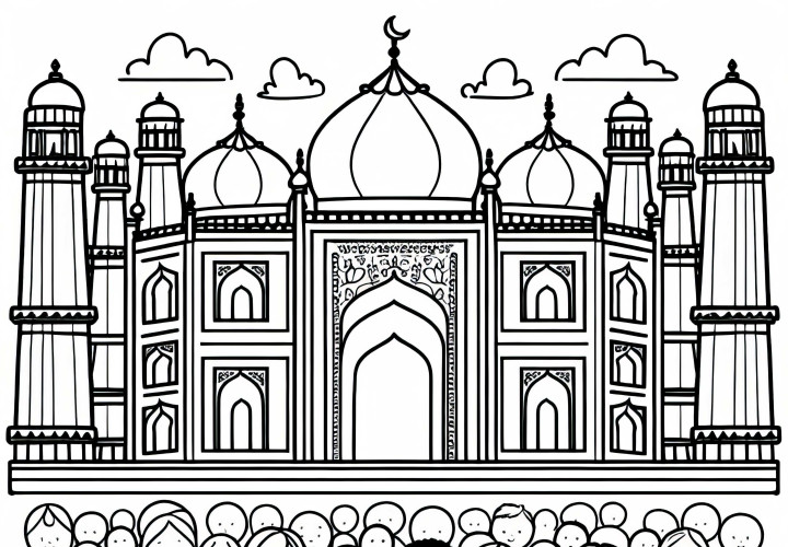 Děti před palácem – zdarma omalovánka