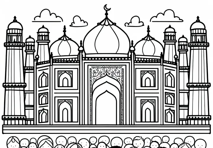 宮殿の前の子供たち - 無料の塗り絵