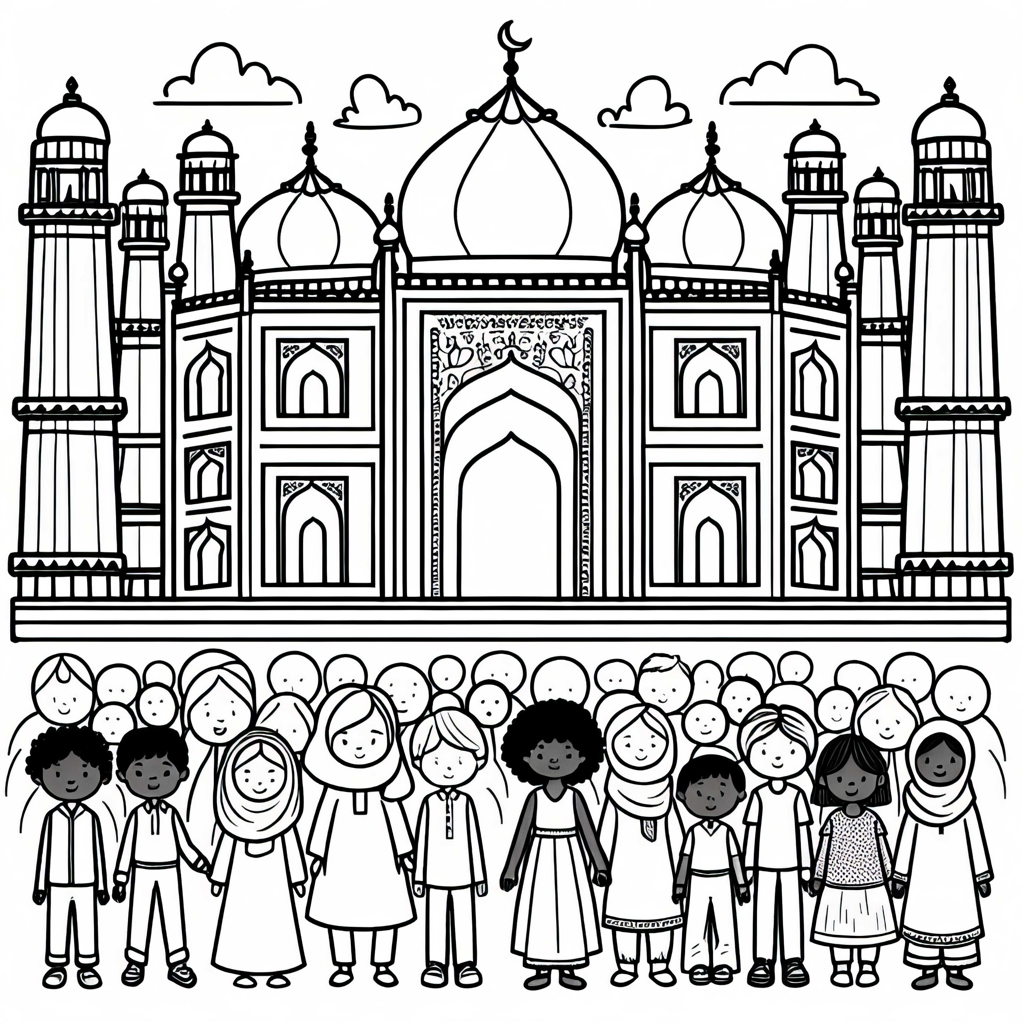 Děti před palácem – zdarma k vybarvení Děti před palácem - zdarma omalovánka