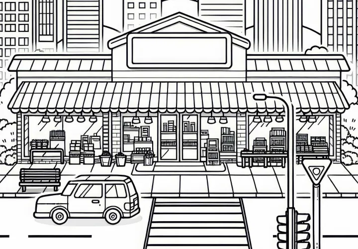 Coloriage gratuit de centre commercial