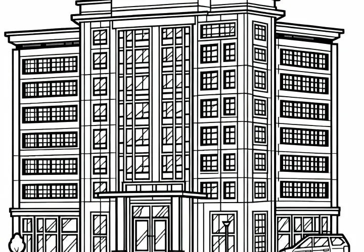 Télécharger gratuitement un dessin à colorier de bâtiment de bureau