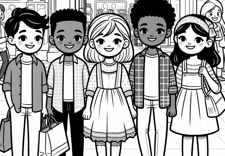 Enfants dans le centre commercial coloriage gratuit