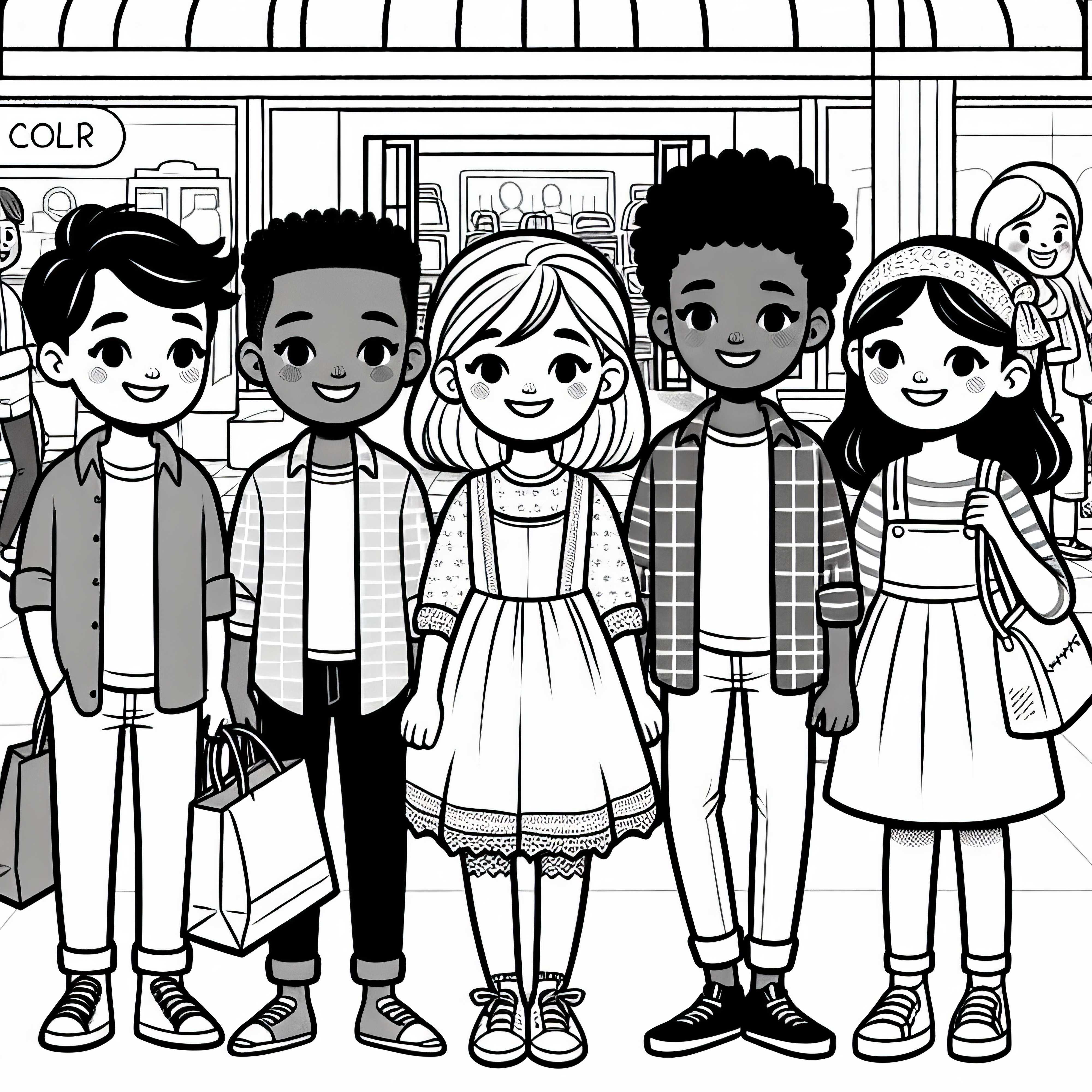 Děti v nákupním centru omalovánka zdarma Děti v nákupním centru - omalovánka zdarma