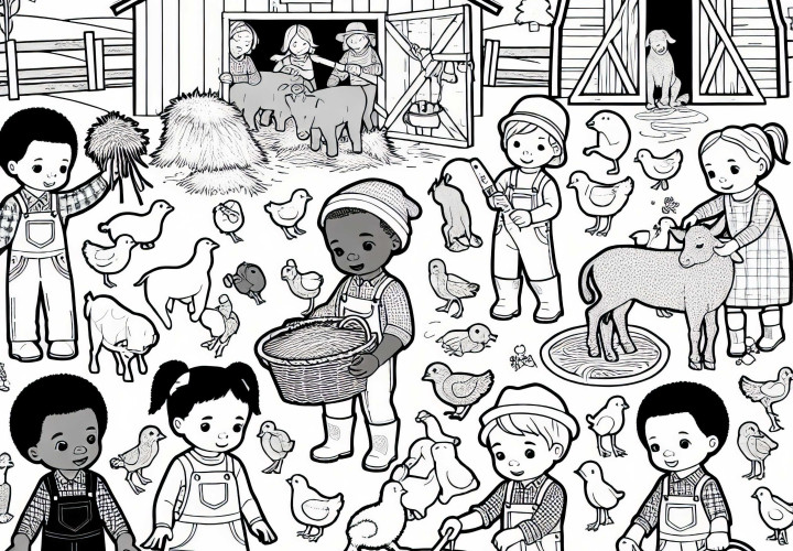 농장에 있는 아이들 – 무료 색칠 공부 페이?