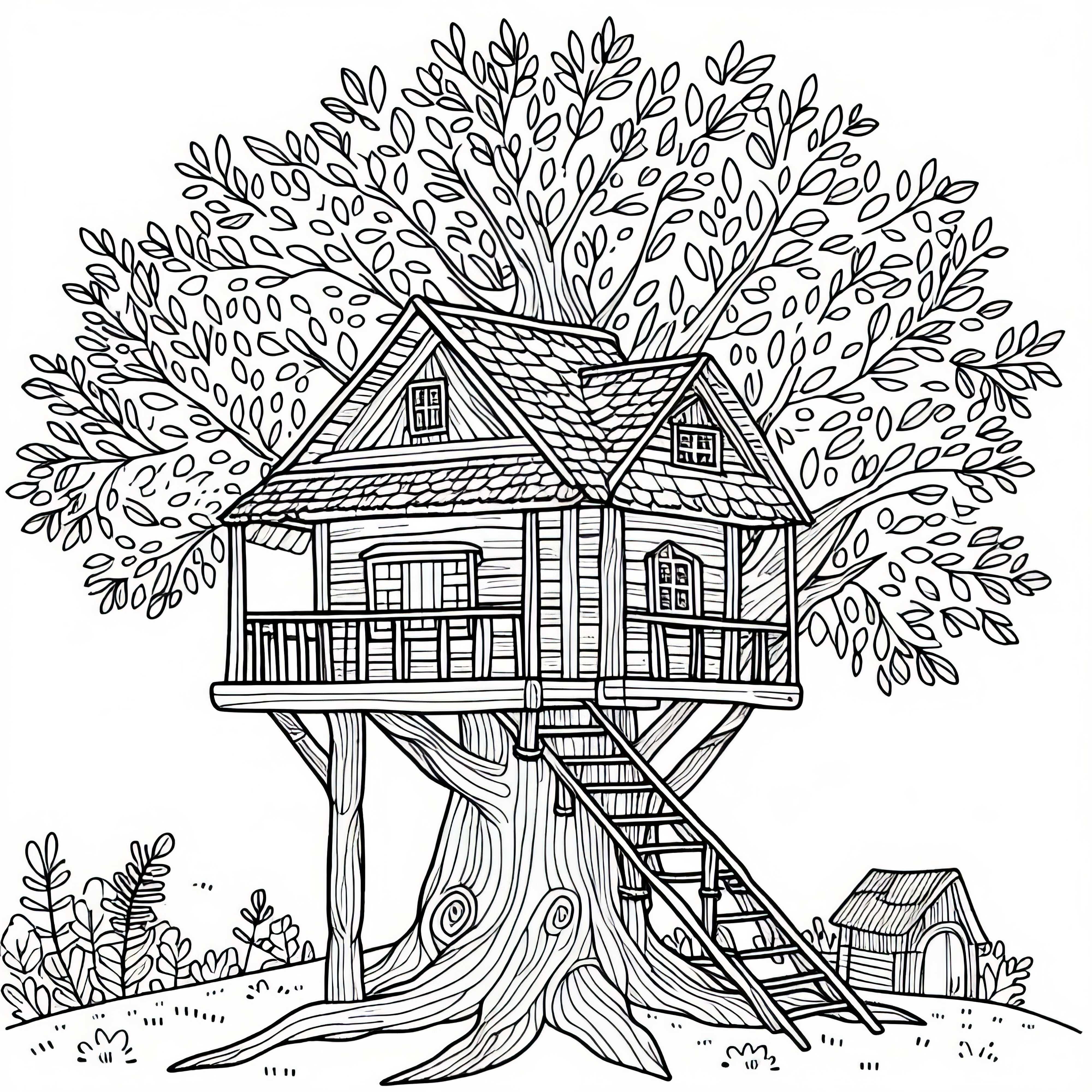 Gambar pewarnaan gratis dari pohon rumah